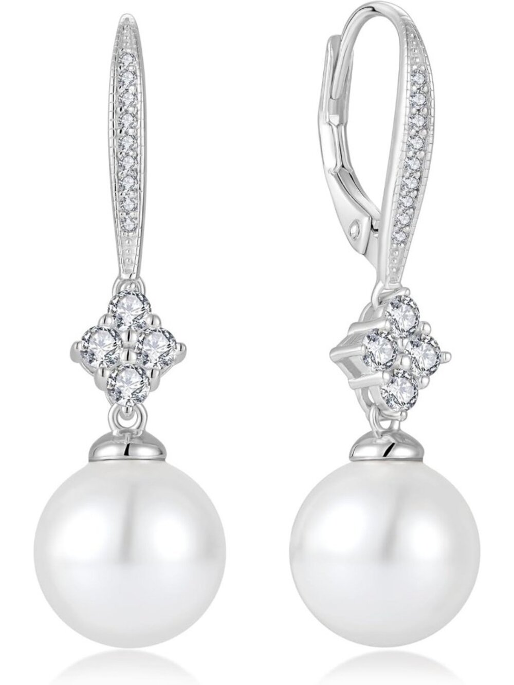Elegant 925 Sterling Silver Pearl Dangle Earrings for Women - Leverback Style
